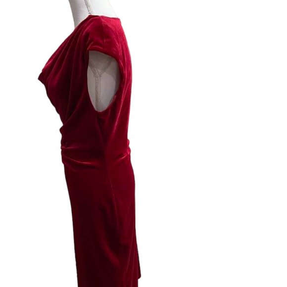 Midnight Velvet Burgundy Cowl Neckline Midi Holiday Event Velvet Dress -… - Picture 6 of 16